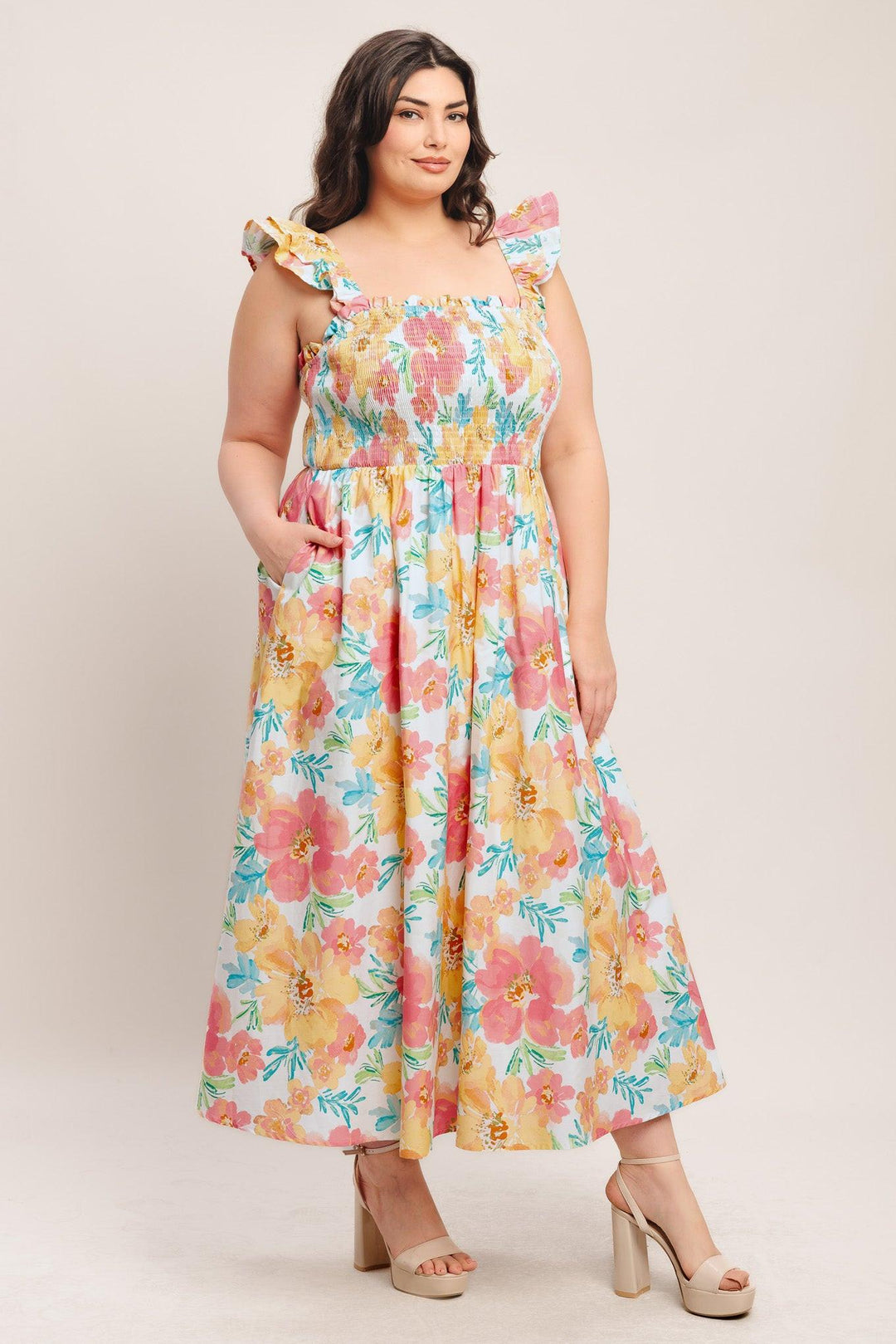 SOFT SUNSHINE WOVEN MIDI DRESS