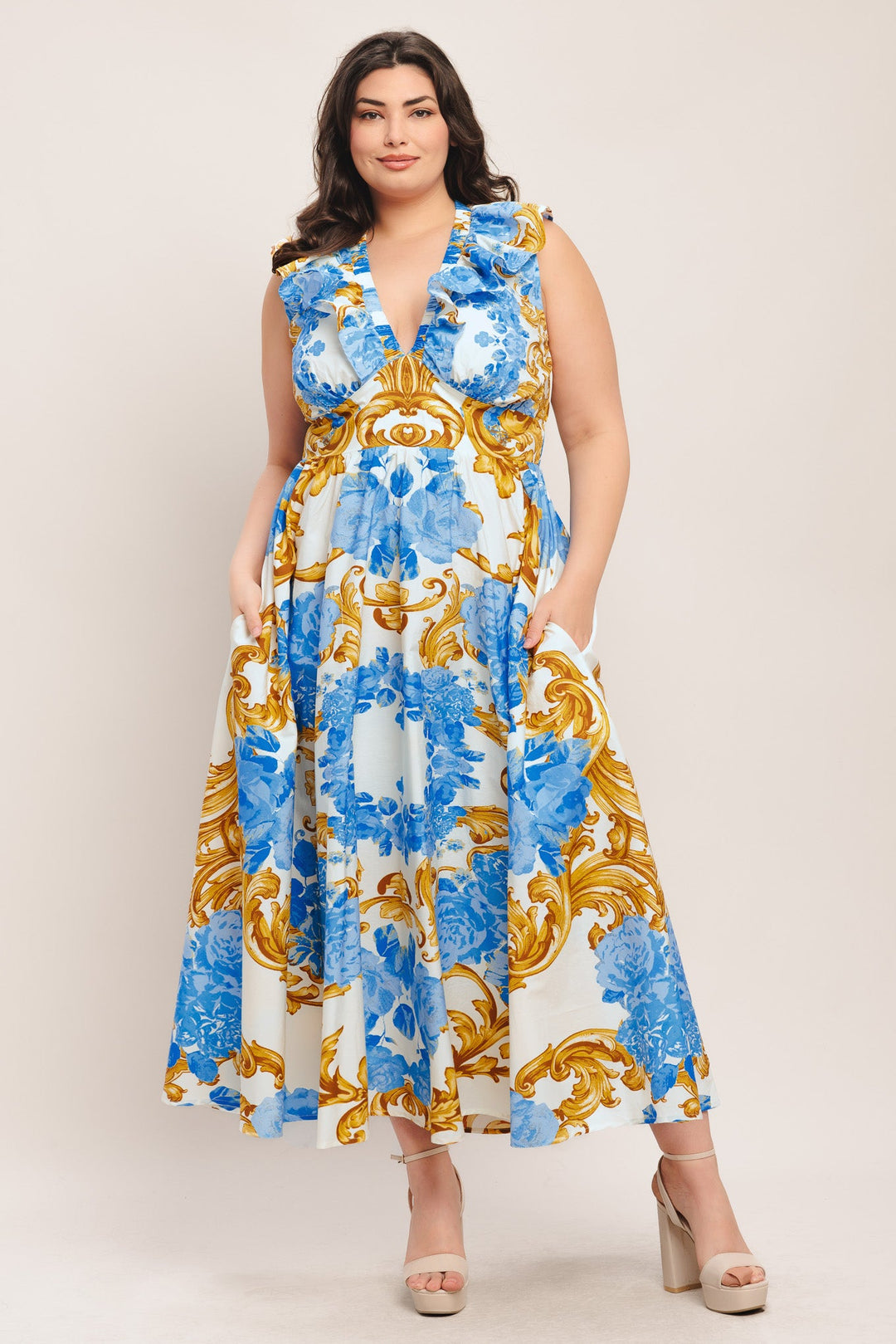 BAROQUE BLOOM WOVEN MIDI DRESS