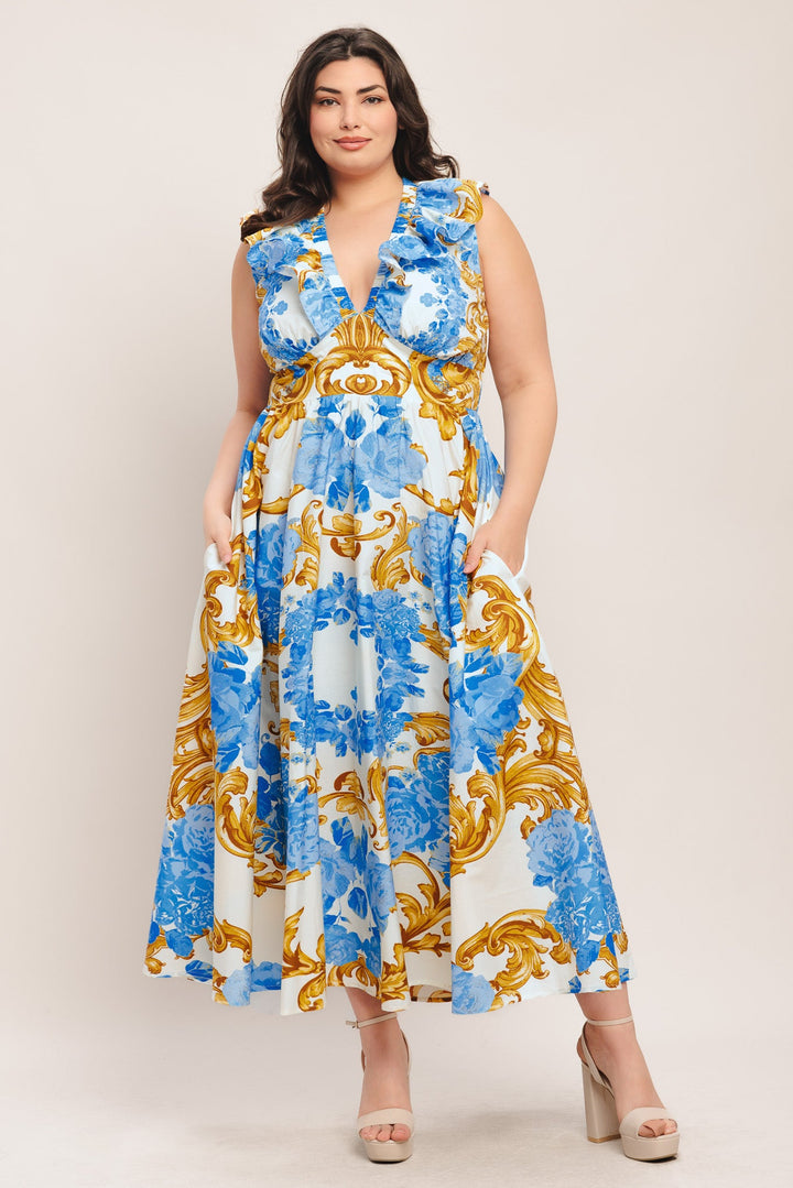 BAROQUE BLOOM WOVEN MIDI DRESS