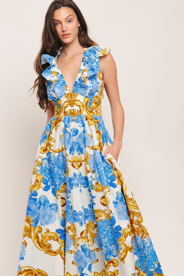 BAROQUE BLOOM WOVEN MIDI DRESS