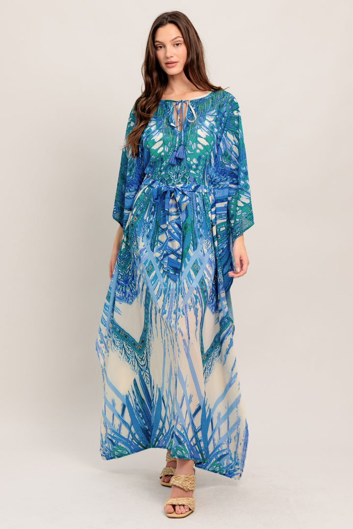 JUST LANDED IN PARADISE WOVEN KAFTAN MAXI DRESS