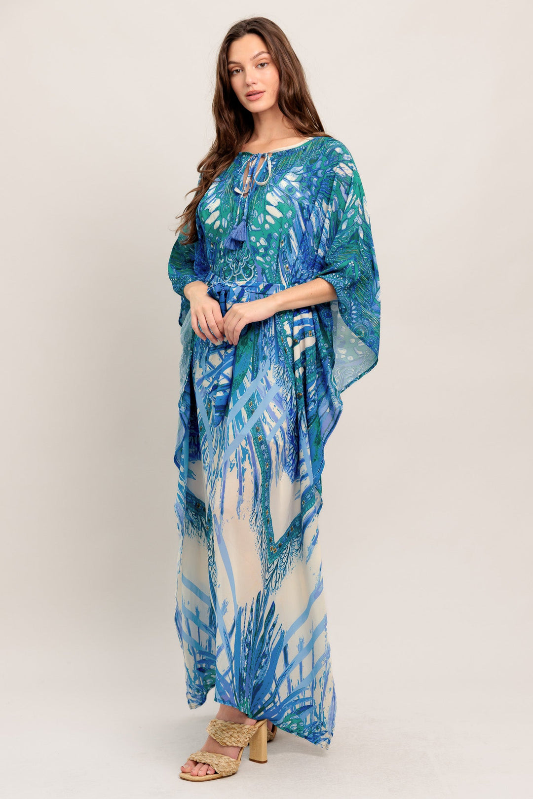 JUST LANDED IN PARADISE WOVEN KAFTAN MAXI DRESS