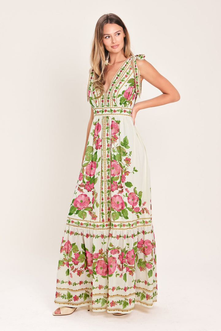 ROSE VINE ROMANCE WOVEN MAXI DRESS