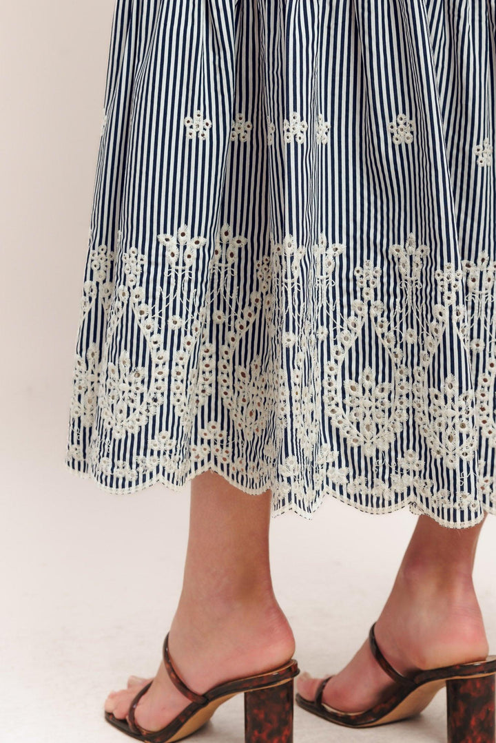 STRIPE COVE WOVEN MIDI DRESS