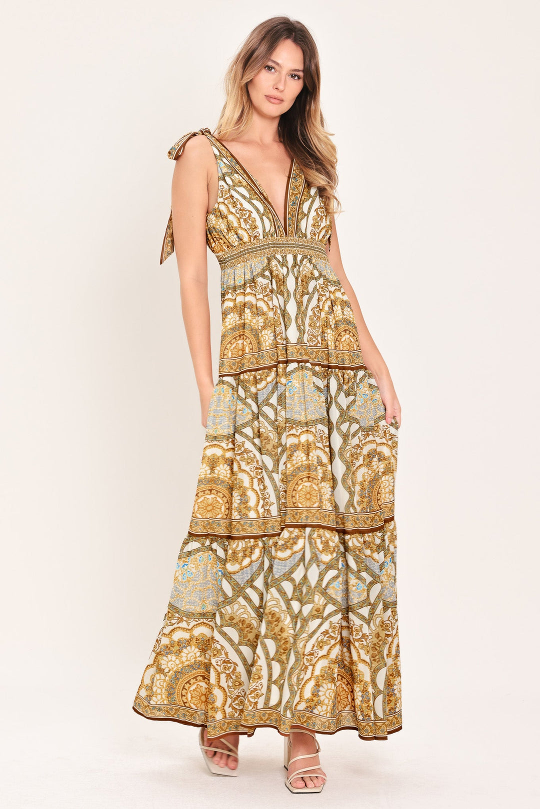 GOLDEN MOSAIC WOVEN MAXI DRESS