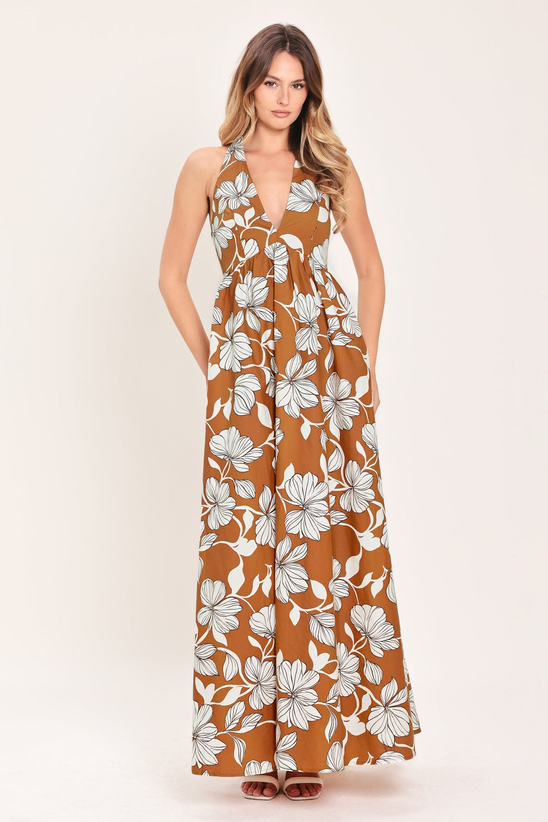 GOLDEN ISLE FLORAL WOVEN MAXI DRESS