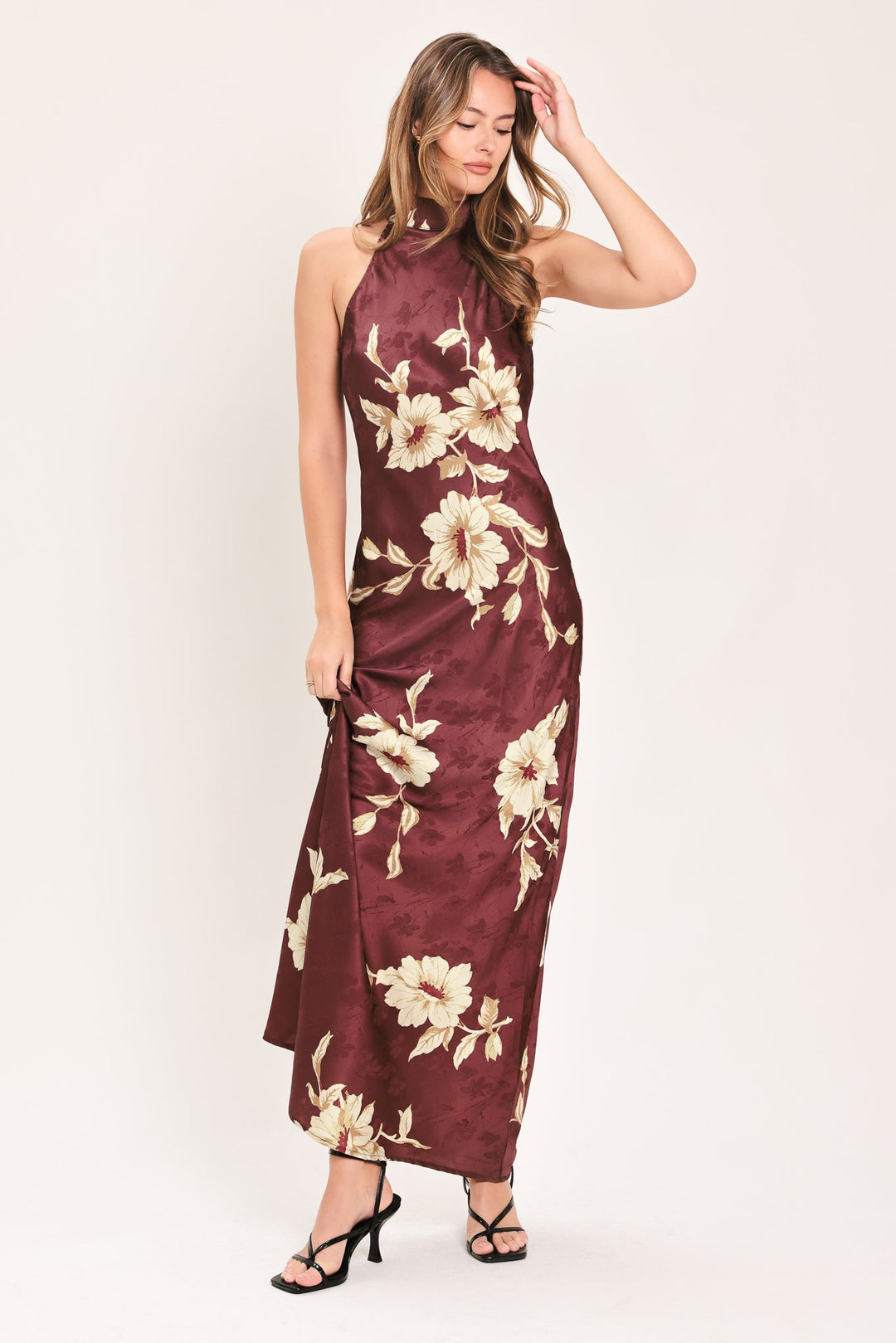 BORDEAUX IVORY BLOOM WOVEN MAXI DRESS