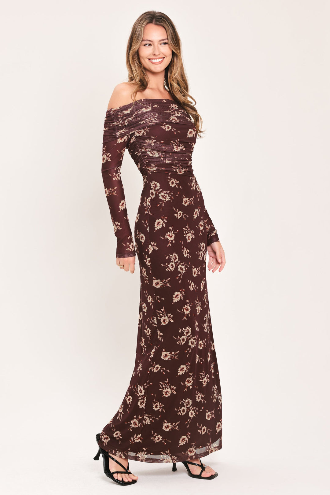 TWILIGHT GARDEN POWER MESH MAXI DRESS