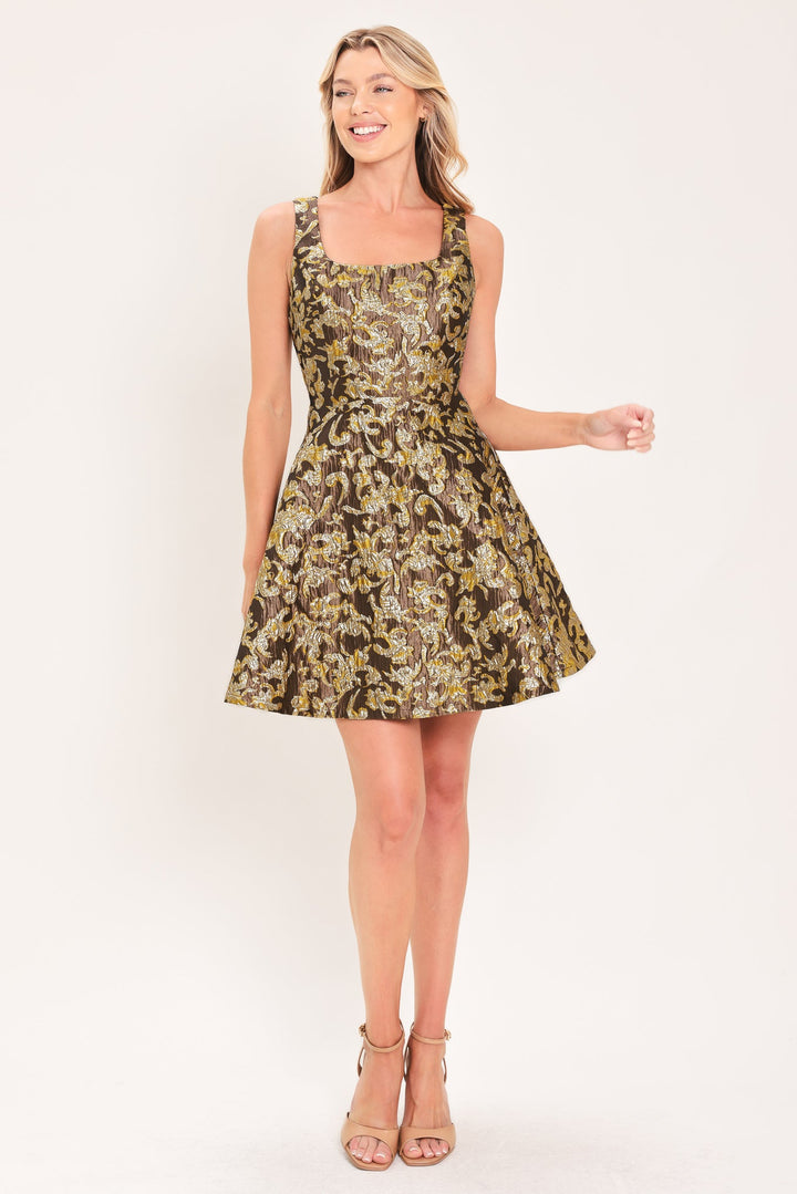 ANTIQUE GOLDEN SWIRL WOVEN MINI DRESS