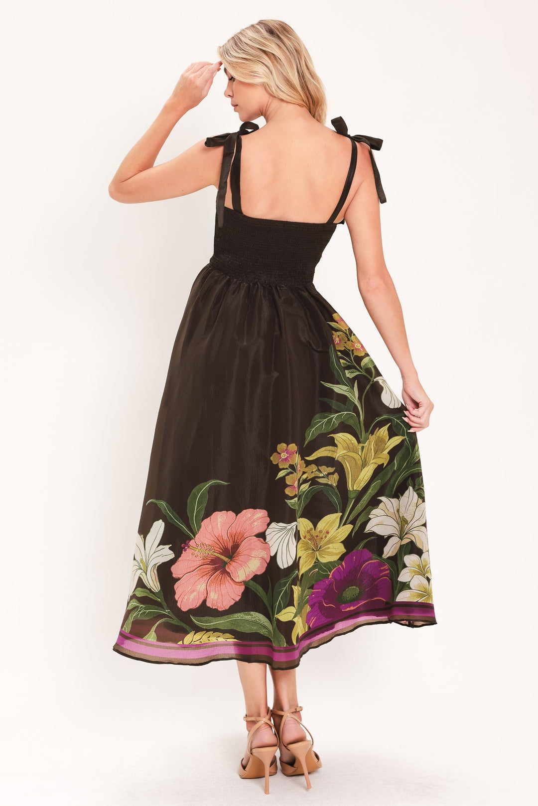 CACAO FLORAL FESTIVAL WOVEN MIDI DRESS