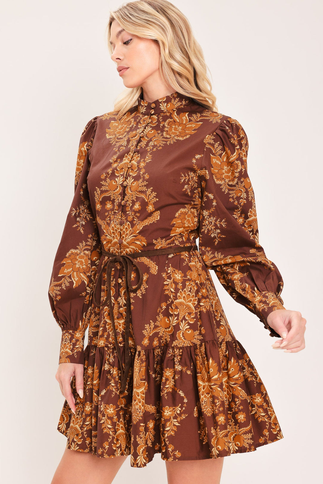 AUTUMN DAMASK SWAY WOVEN MINI DRESS