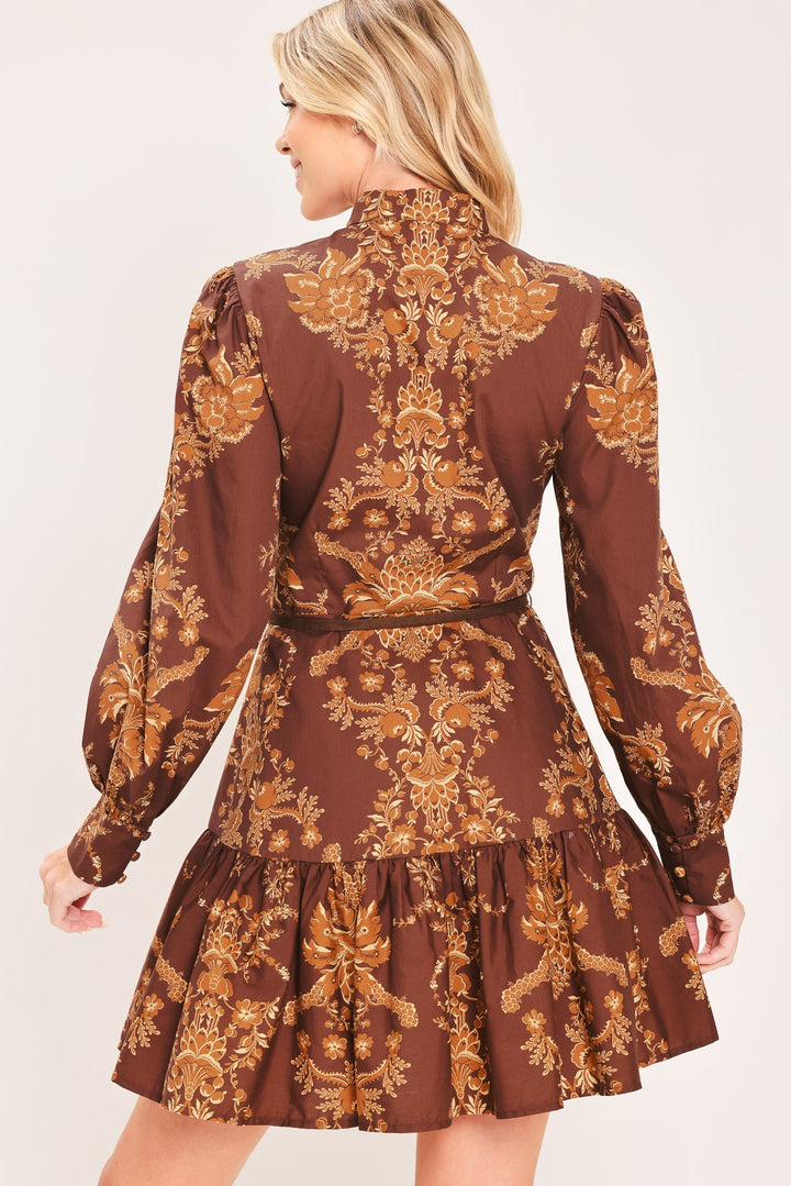 AUTUMN DAMASK SWAY WOVEN MINI DRESS