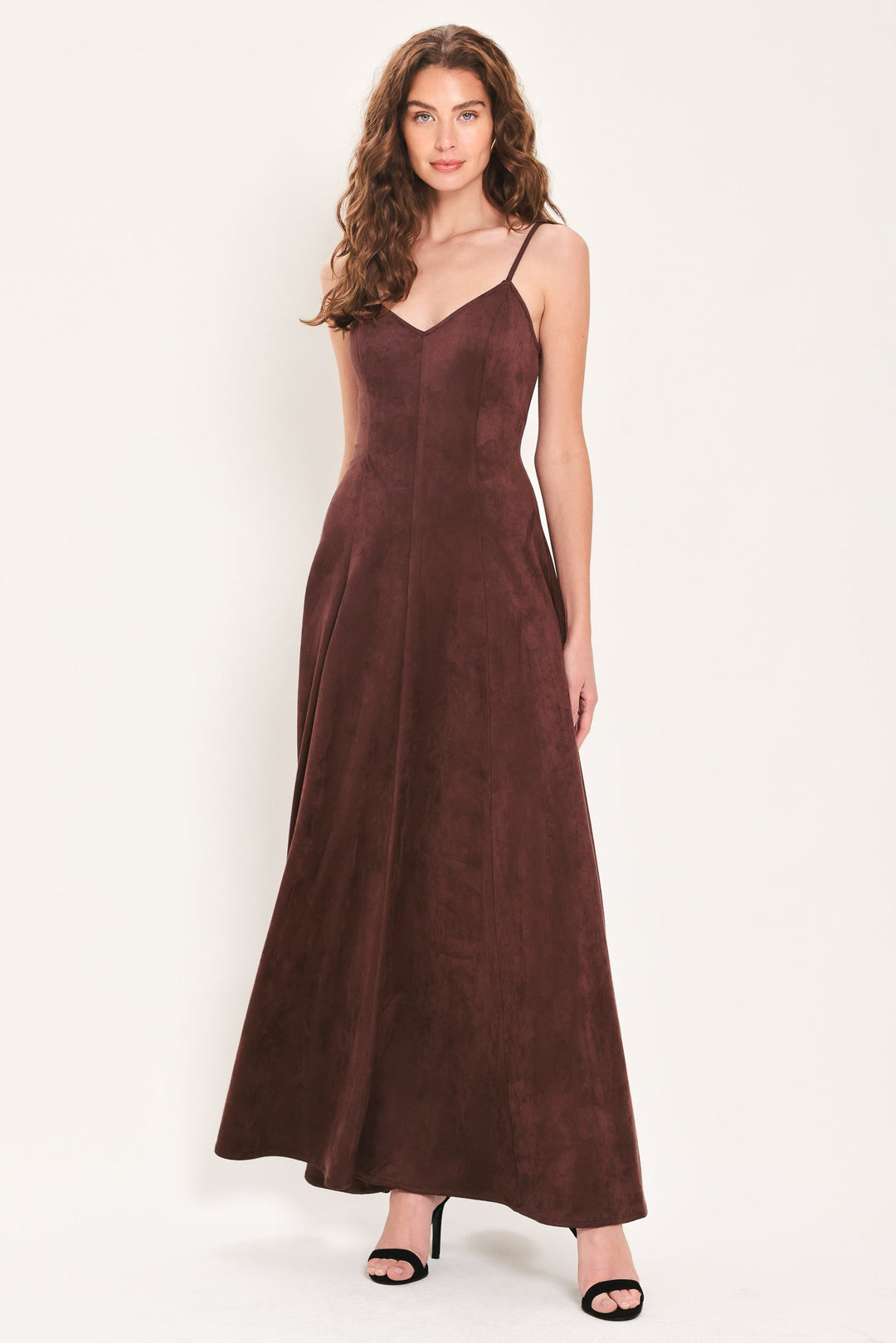 RAISIN RENDEZVOUS FAUX SUEDE MAXI DRESS
