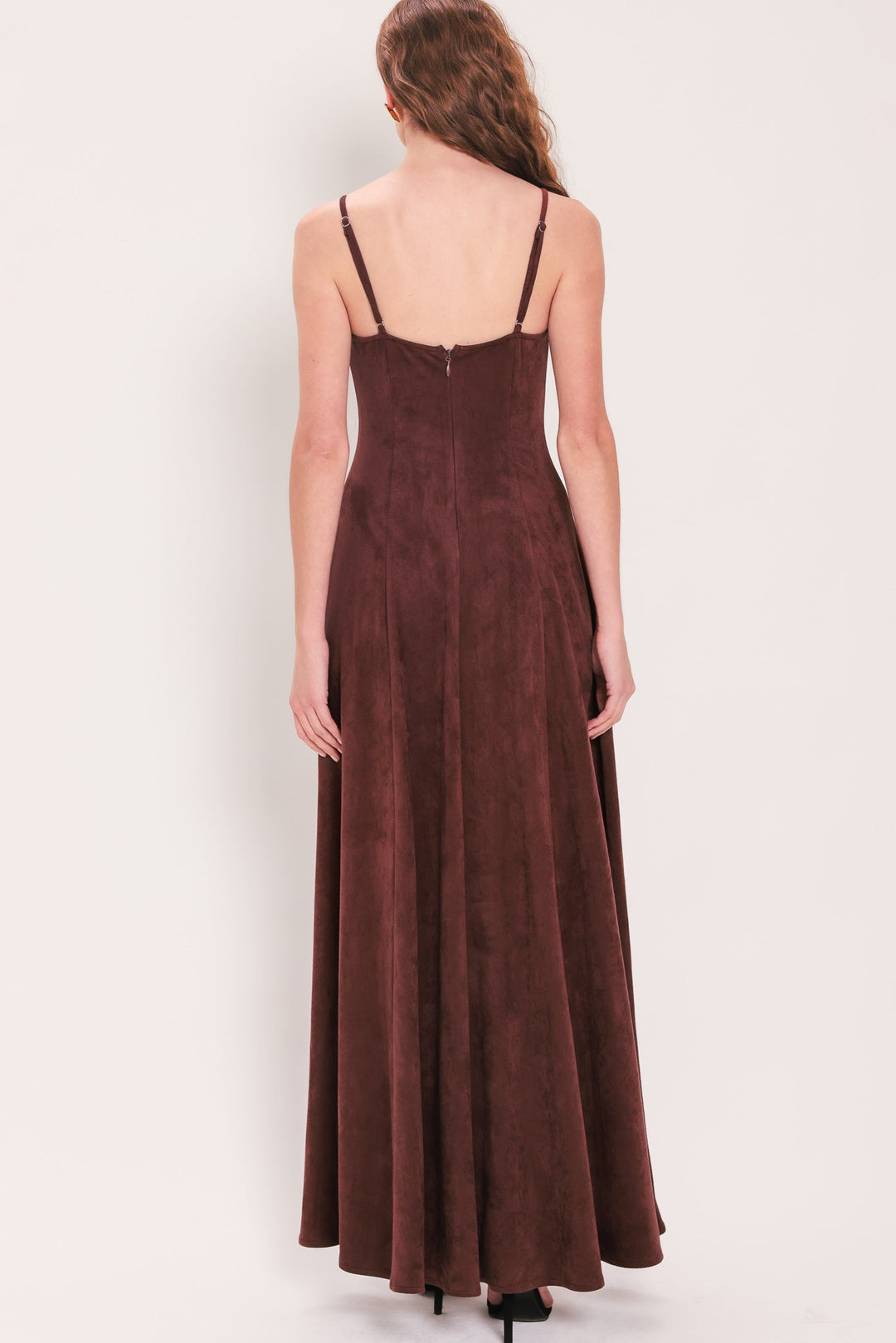 RAISIN RENDEZVOUS FAUX SUEDE MAXI DRESS