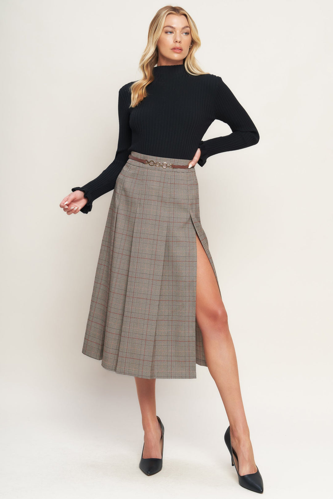 BRITISH TRACE WOVEN MIDI SKIRT
