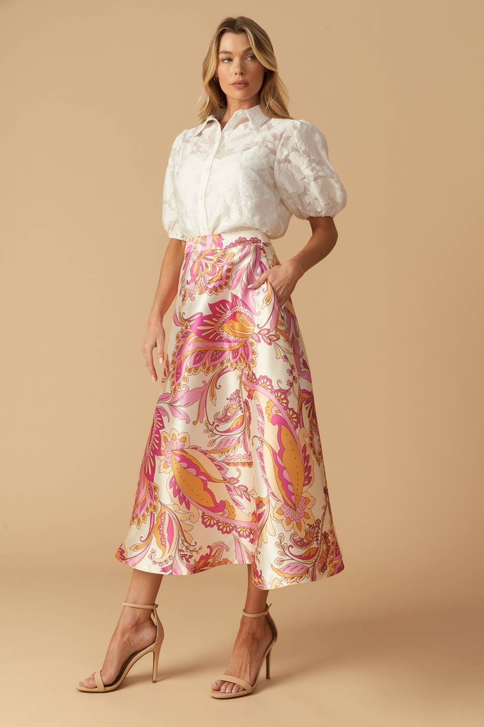 IN THE STILLNESS WOVEN MIDI SKIRT