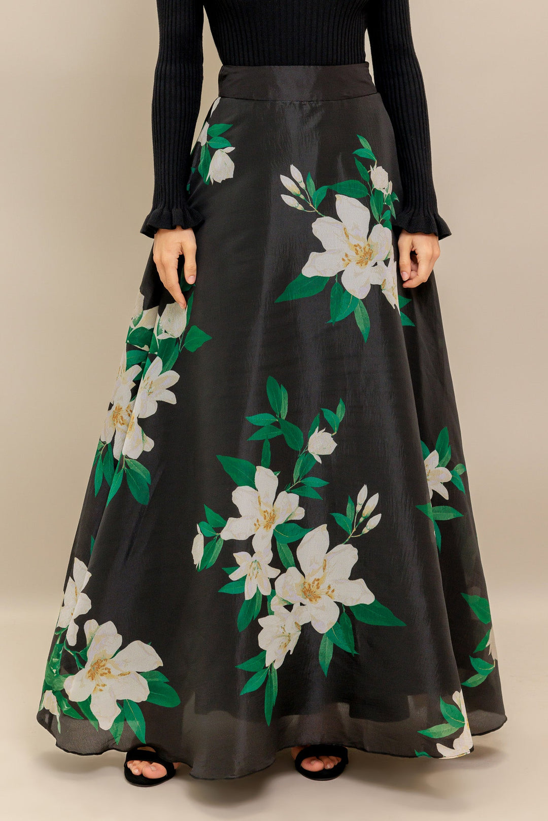 ELEGANT WILDFLOWER WOVEN MAXI SKIRT