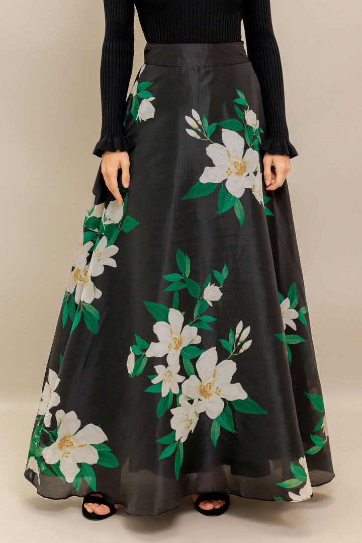 ELEGANT WILDFLOWER WOVEN MAXI SKIRT