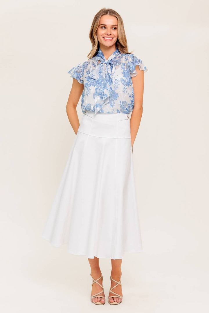 SECRET CHARM WHITE DENIM WOVEN MIDI SKIRT