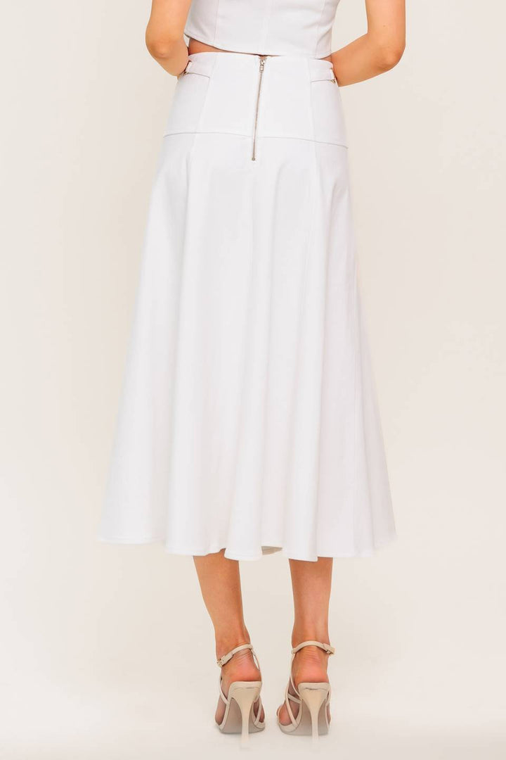 SECRET CHARM WHITE DENIM WOVEN MIDI SKIRT