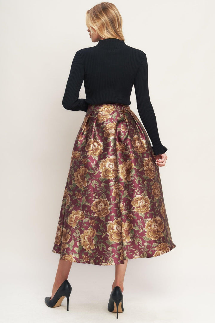 EVENING BOTANICALS WOVEN FULL MIDI SKIRT