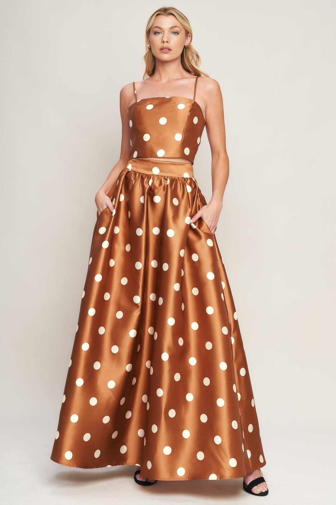 CHIC POLKA FLOW WOVEN FULL MAXI SKIRT