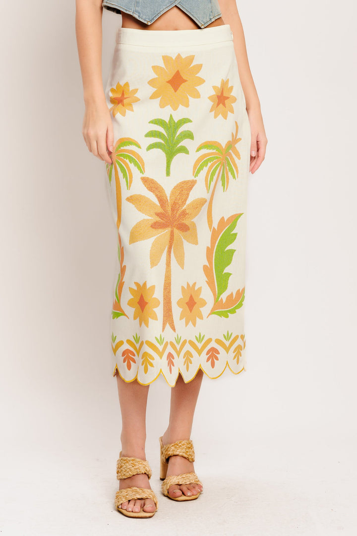 VINTAGE ISLAND WOVEN MIDI SKIRT