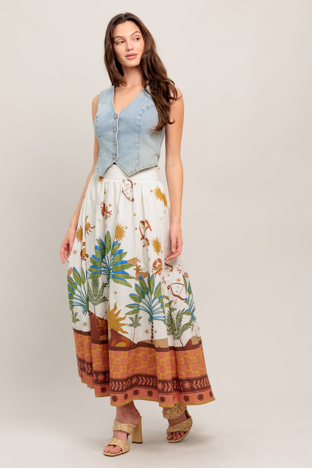 SUNLIT GARDEN WOVEN FULL MIDI SKIRT