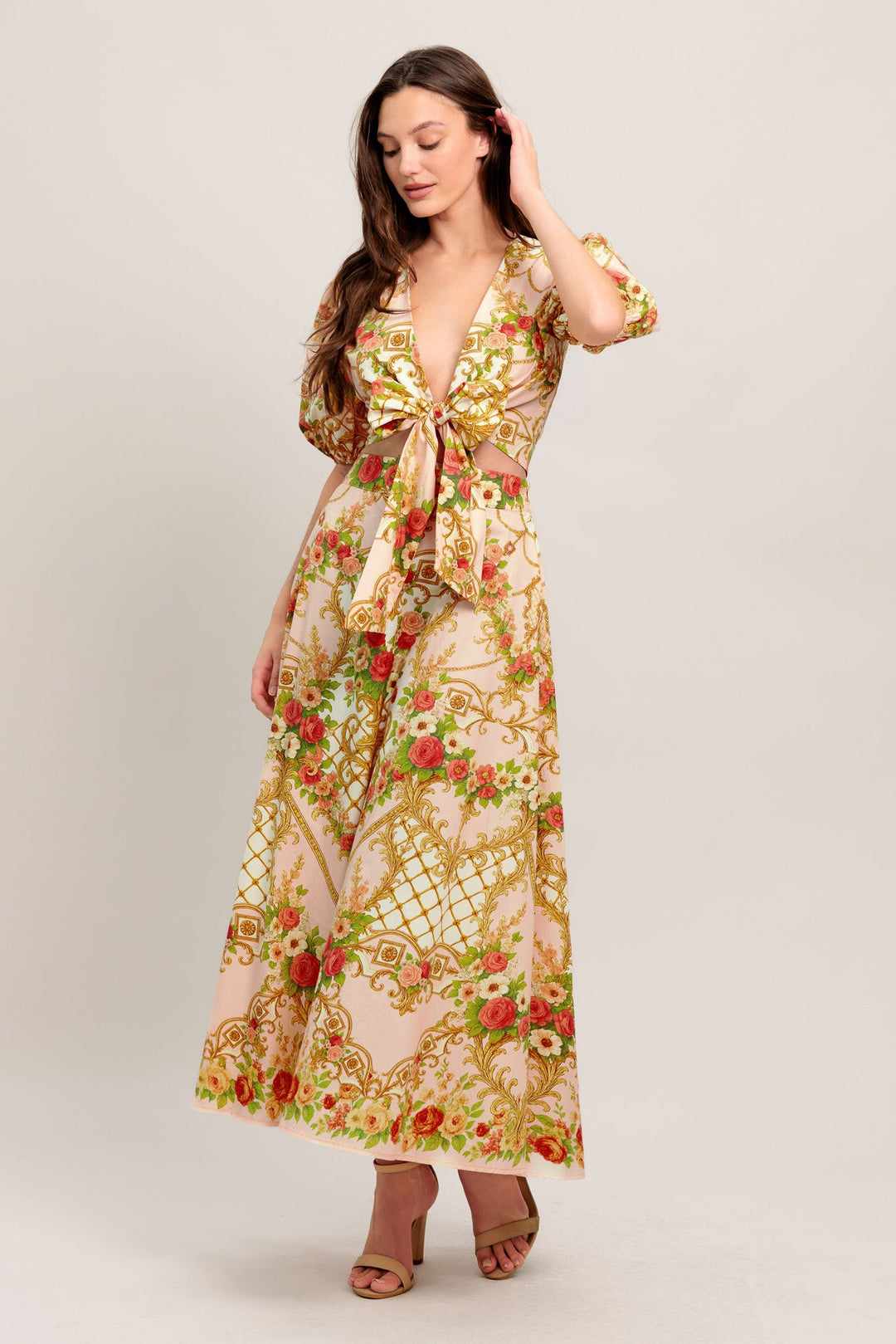 PALACE ROSE STATEMENT WOVEN CIRCLE MIDI SKIRT