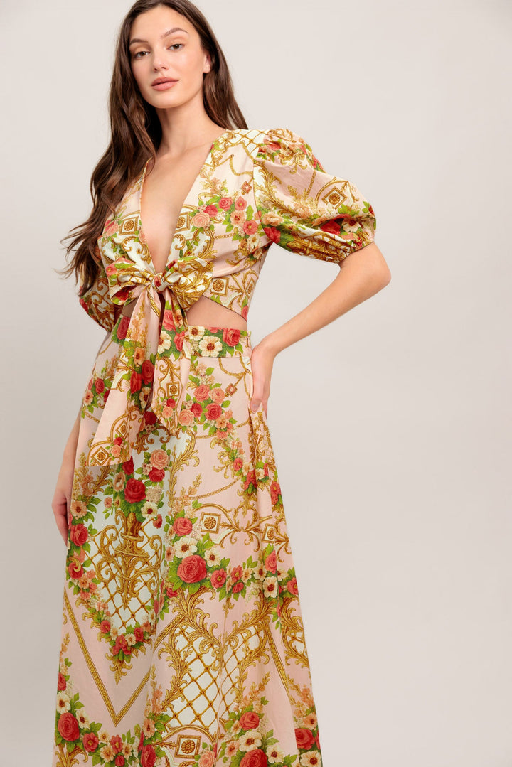 PALACE ROSE STATEMENT WOVEN CIRCLE MIDI SKIRT