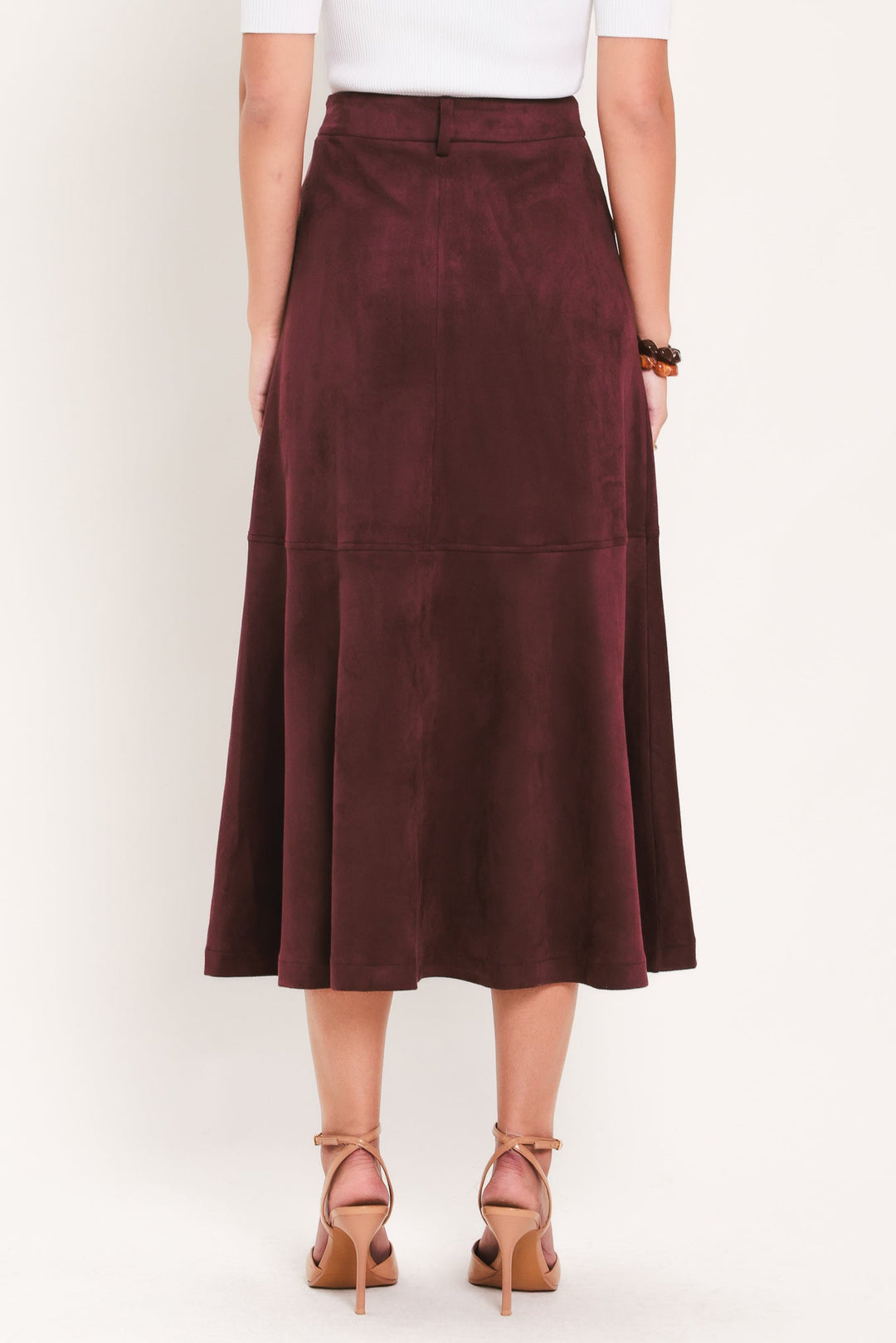 WINEBERRY MEADOW MUSE FAUX SUEDE MIDI SKIRT