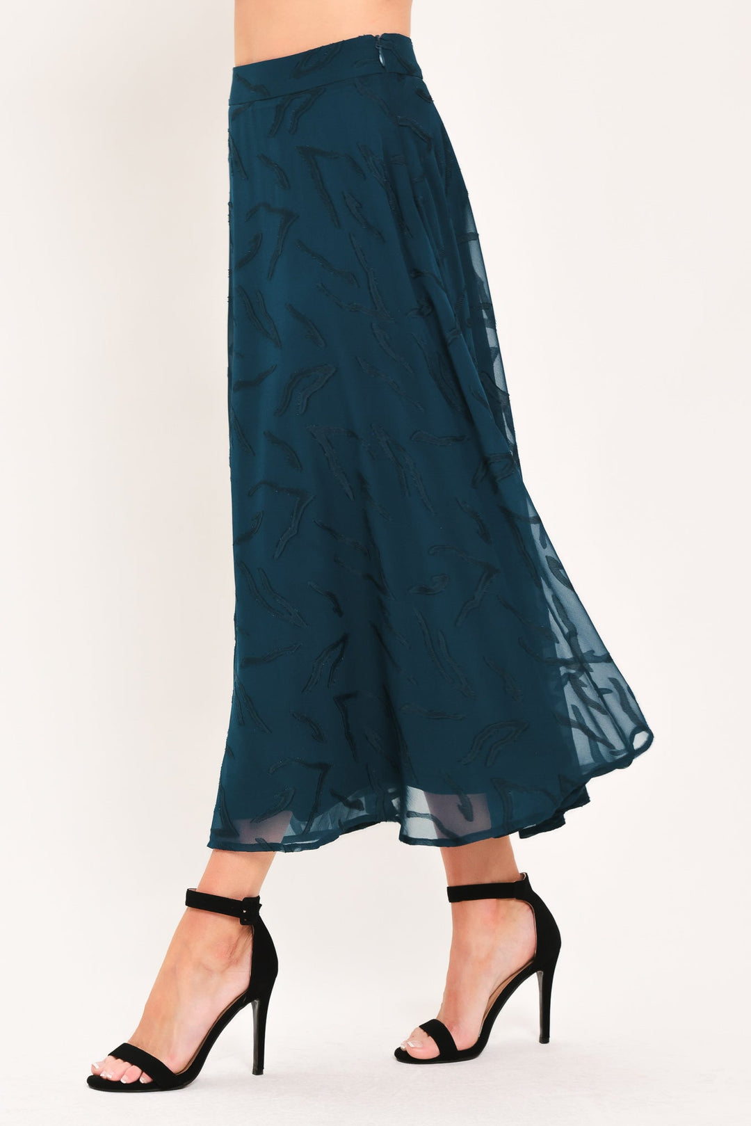 TEAL SHADOW SWAY WOVEN JACQUARD CIRCLE MIDI SKIRT