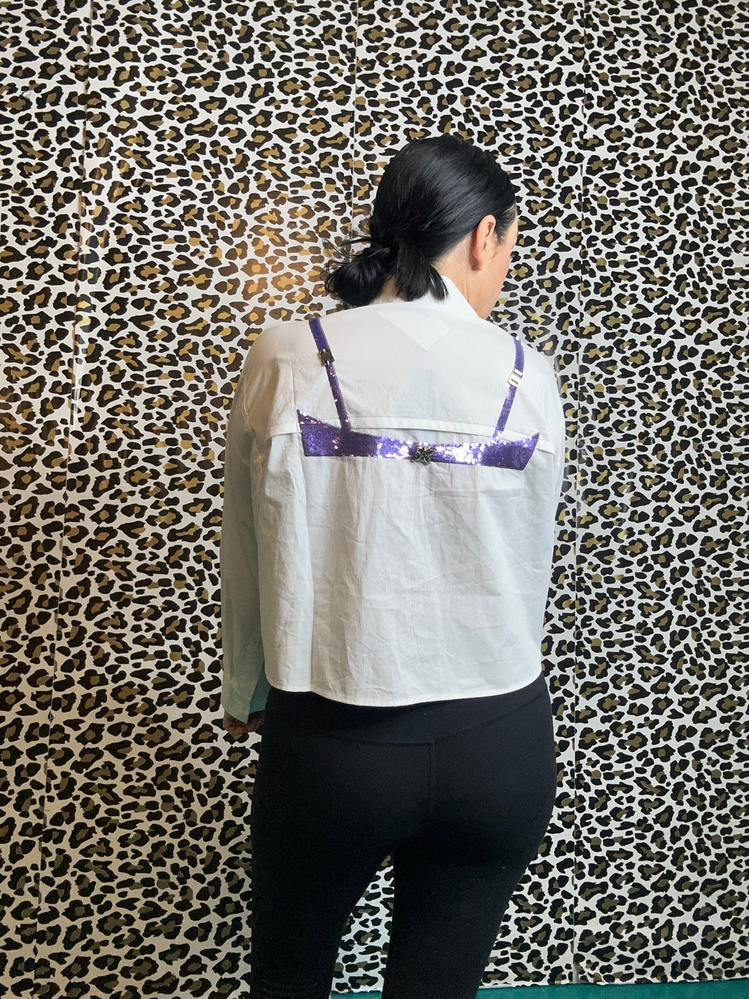 Queen of Sparkles White Mardi Gras Beaded Bikini Button Up Cotton Top