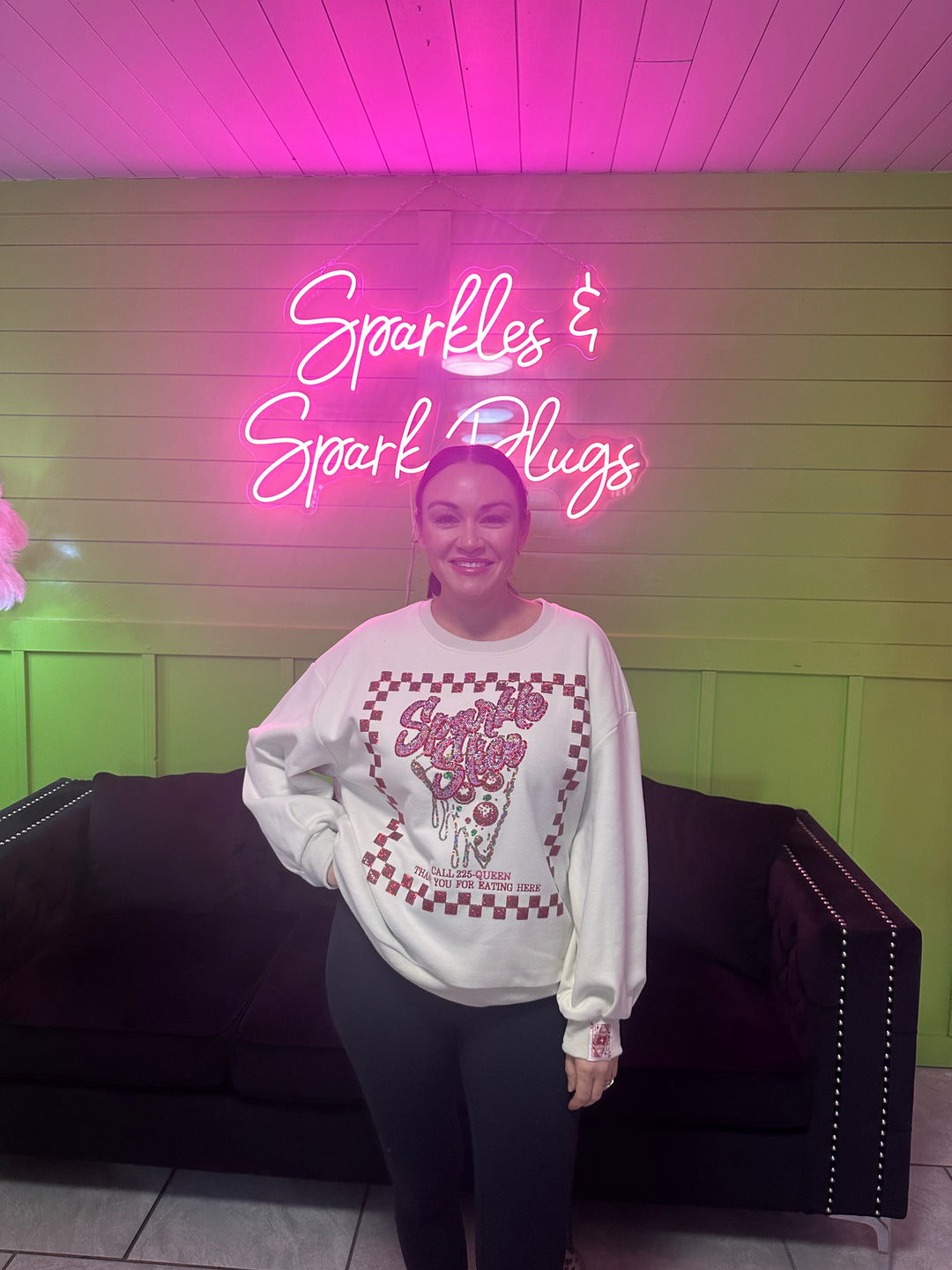 Queen of Sparkles Beige & Red 'Sparkle Slice' Sweatshirt