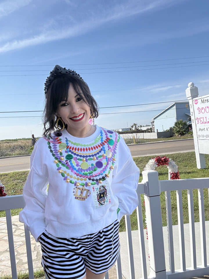 Queen of Sparkles White Mardi Gras Queen Beads Sweatshirt