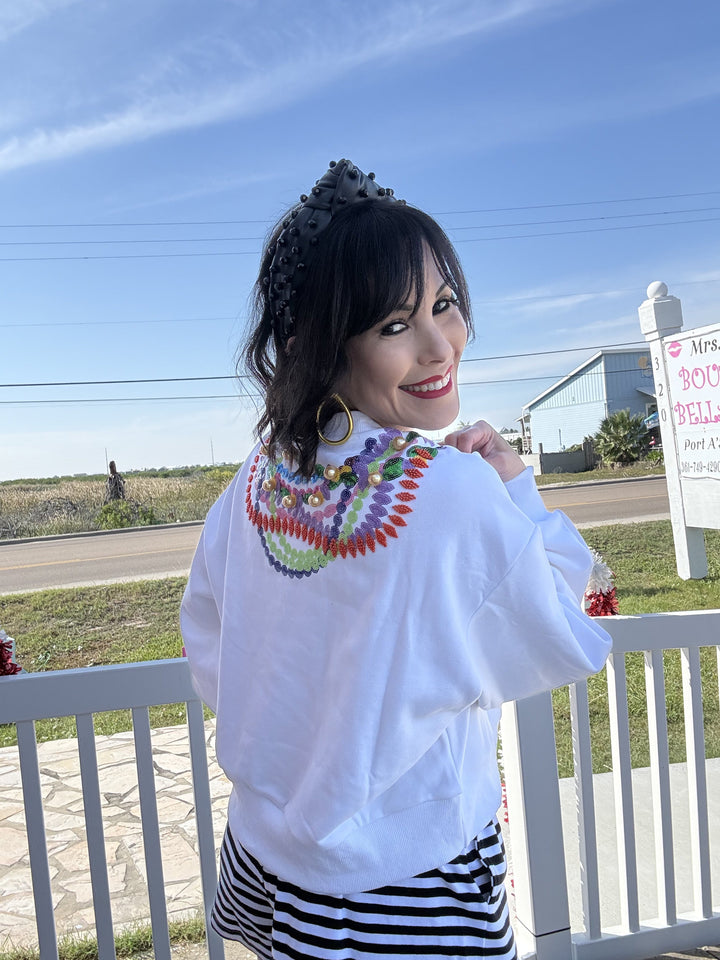 Queen of Sparkles White Mardi Gras Queen Beads Sweatshirt