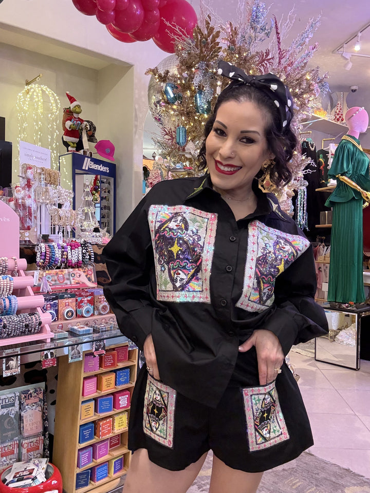 Queen of Sparkles Black Queen Card Cotton Shorts