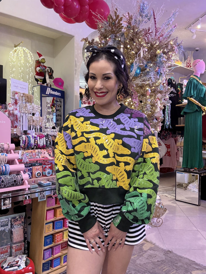 Queen of Sparkles Dark
Green, Purple, Yellow & Green Alligator Sweatshirt
