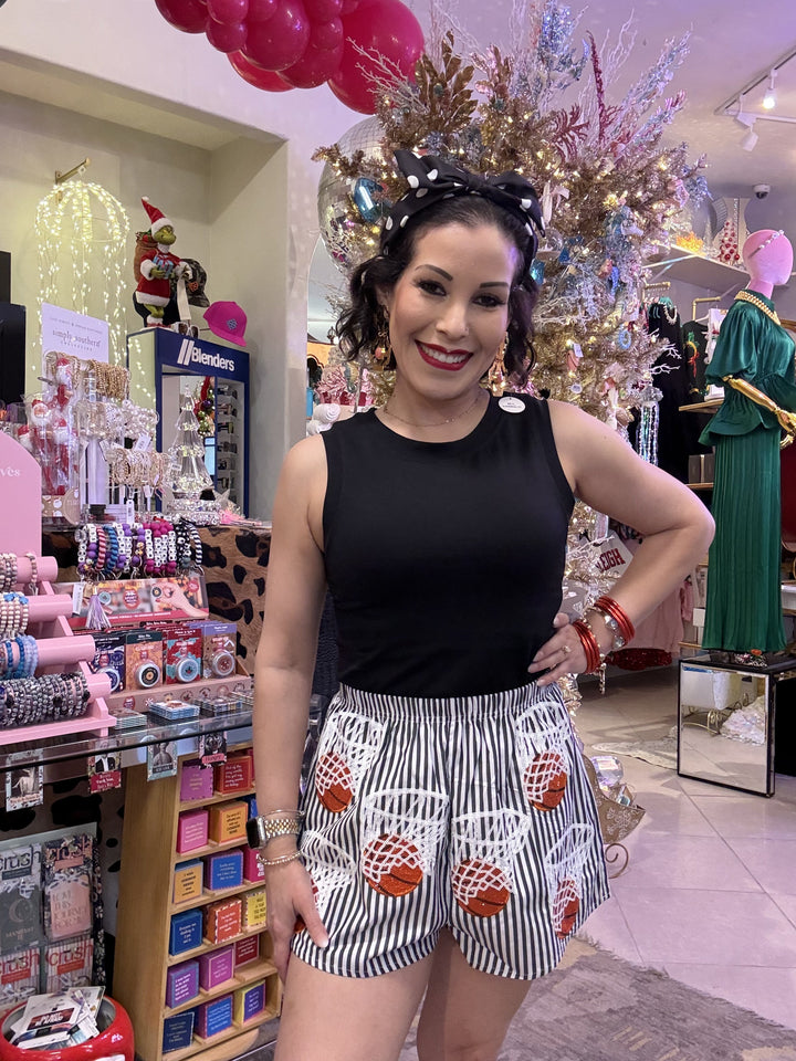 Queen of Sparkles Black & White Stripe Basketball Hoop Short