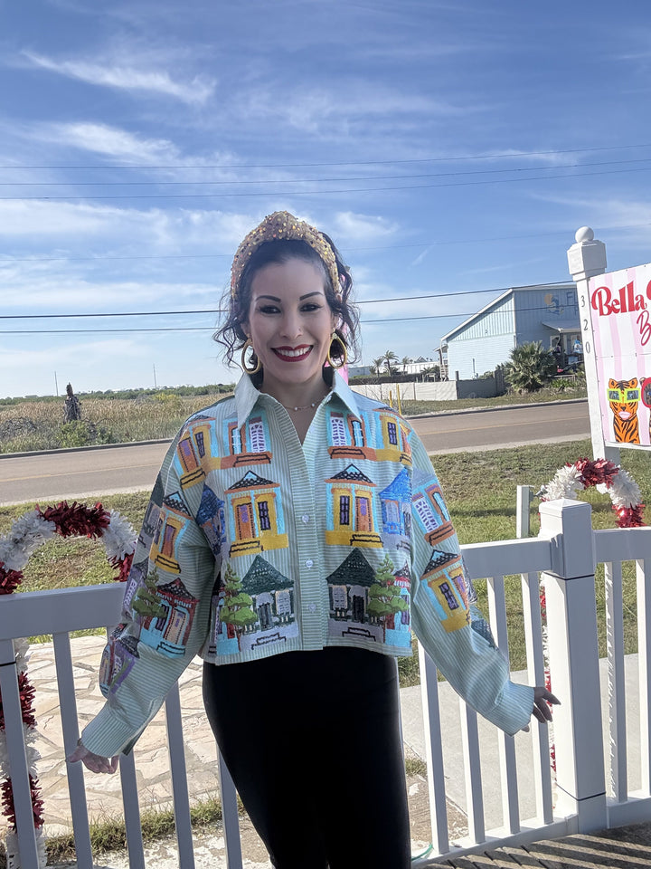 Queen of Sparkles Pale Green Nola Porches Button Up Cotton Top