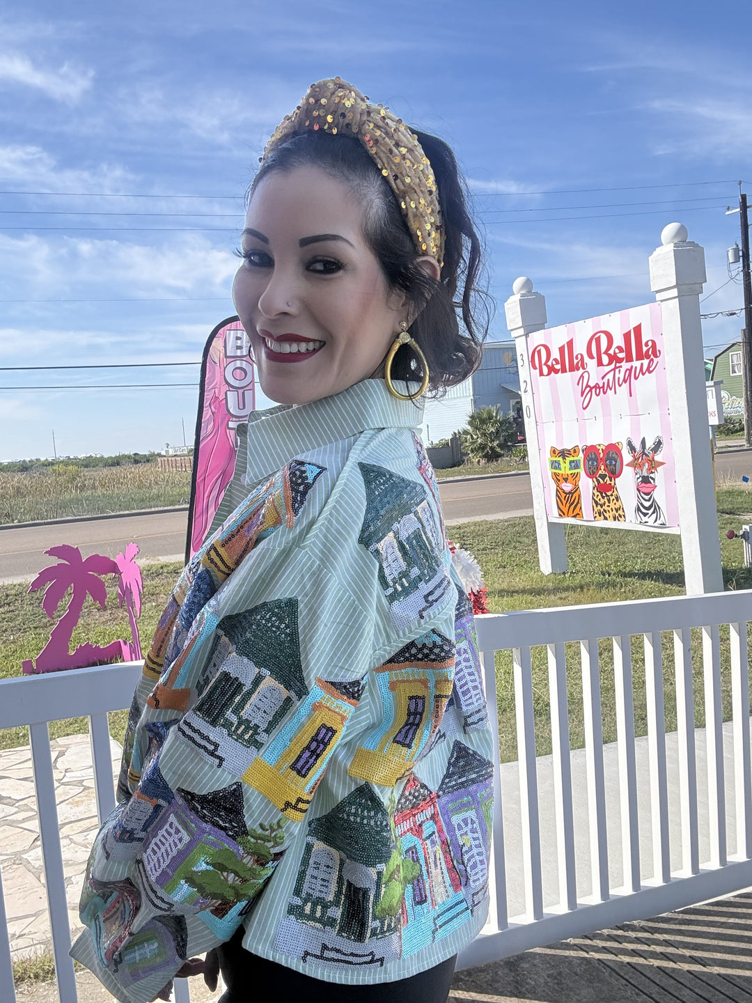 Queen of Sparkles Pale Green Nola Porches Button Up Cotton Top
