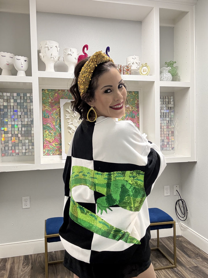 Queen of Sparkles Black & White Checkered Alligator Queen Sweatshirt