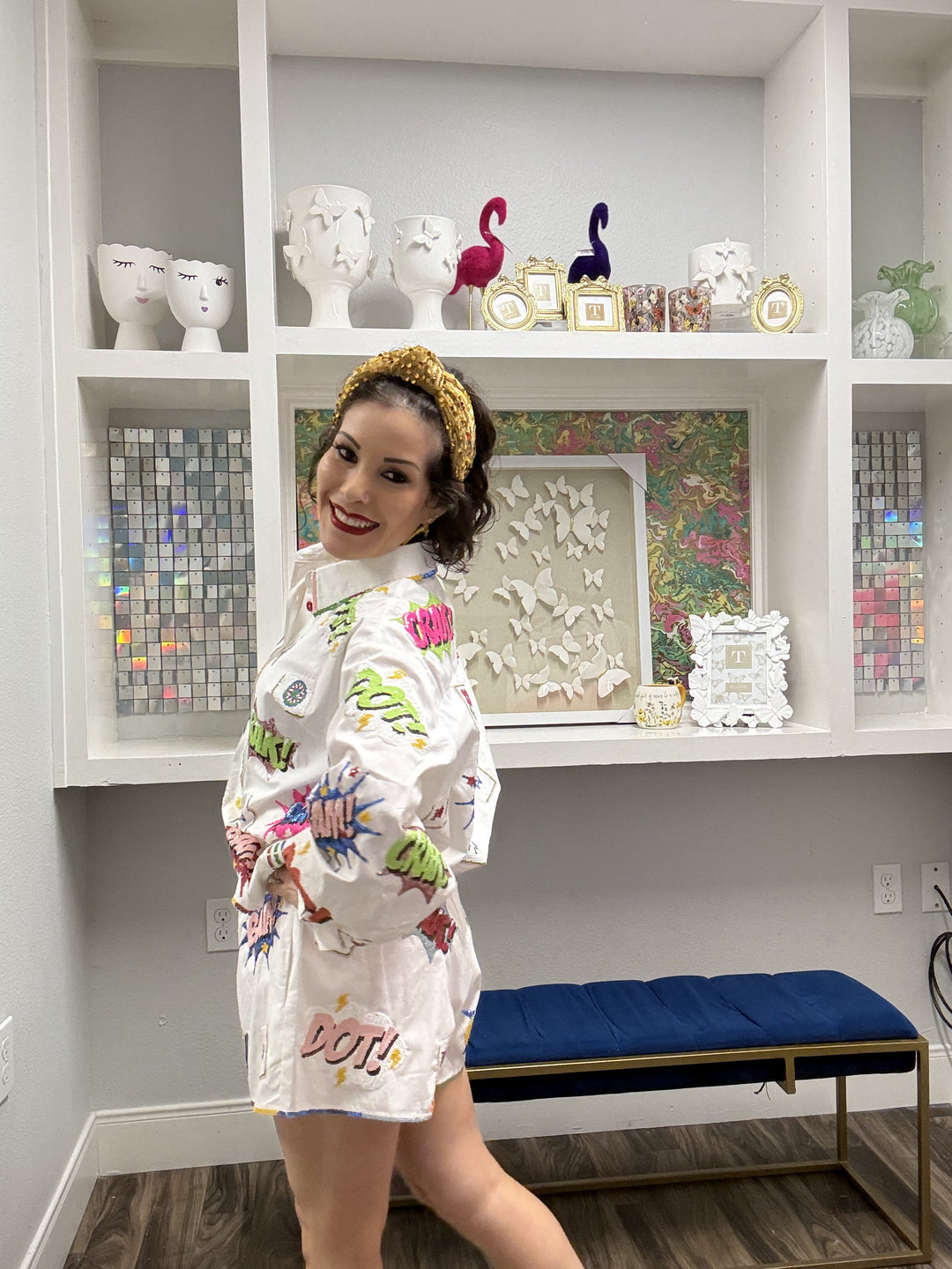 Queen of Sparkles White Mahjong Icon rainbow Trim Shorts