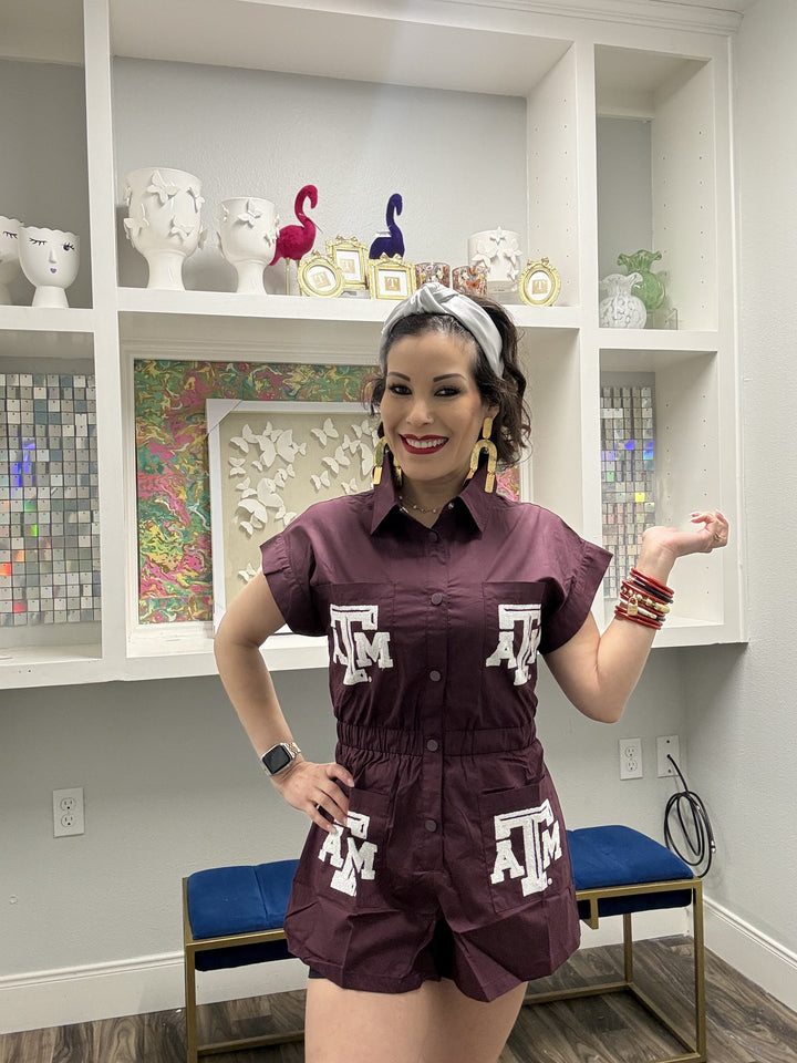 Queen of Sparkles Licensed  Texas A&M  Mascot Pocket Romper