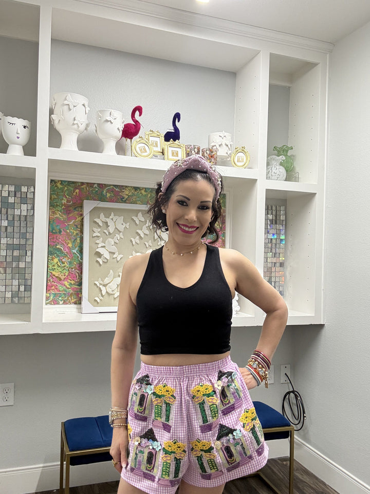 Queen of Sparkles Purple & White Diamond Mardi Gras Porches Short