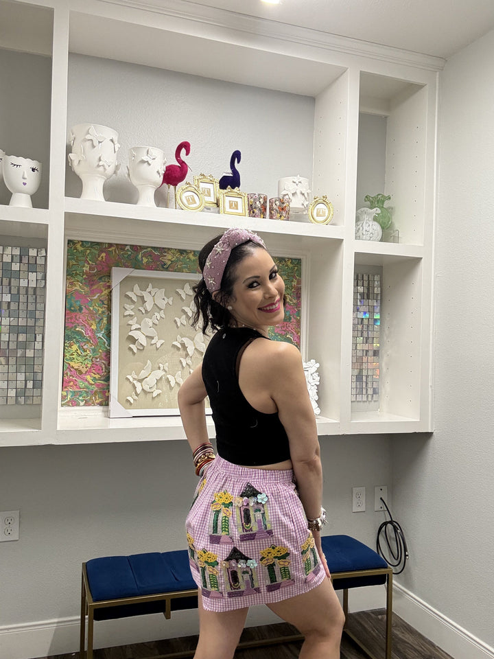 Queen of Sparkles Purple & White Diamond Mardi Gras Porches Short