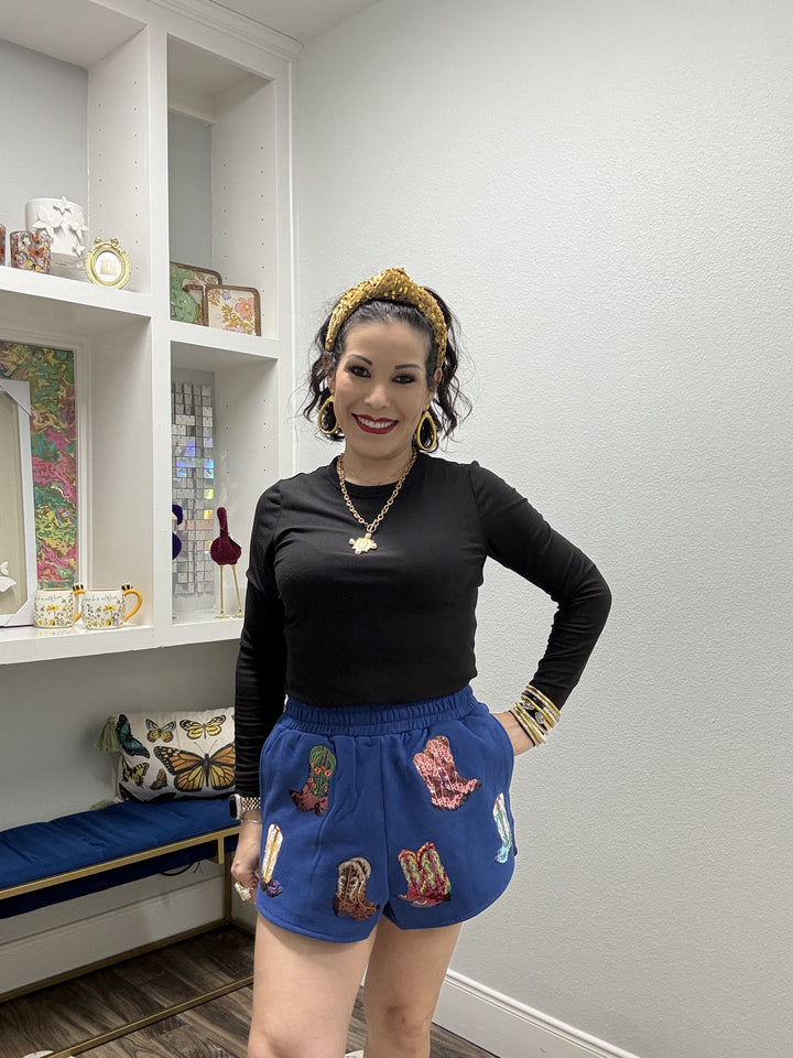 Queen of Sparkles Royal Blue Multi Cowboy Boot Short