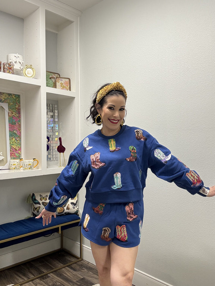 Queen of Sparkles Royal Blue Multi Cowboy Boot Short