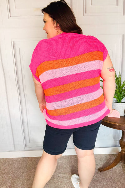 Feeling Bold Fuchsia & Orange Stripe Short Sleeve Dolman Sweater - Sybaritic Bags & Clothing