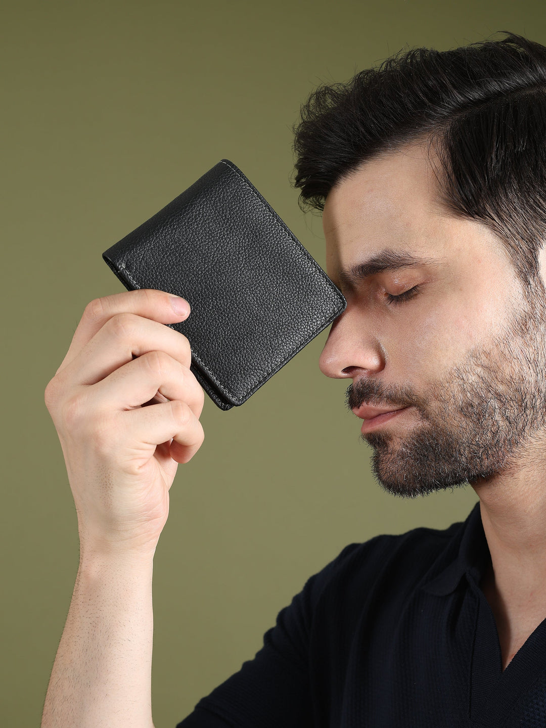 Black Textured Leather Mens Wallet